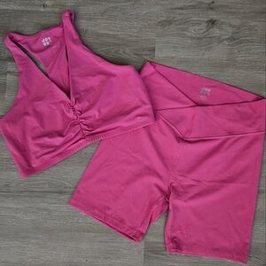 2pc XL Joy Lab workout set pink bike shorts & crop top